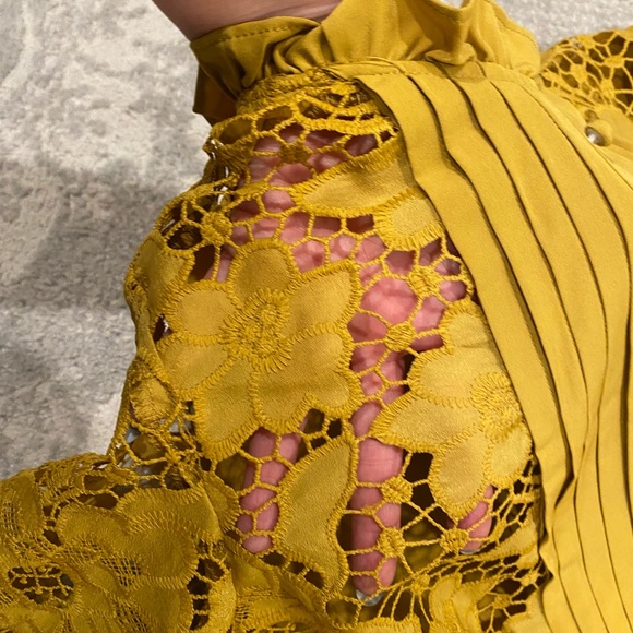 Brand New! Guipure Lace Insert Lantern Sleeve Dress - Picture 2 of 3